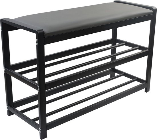Rack à chaussures avec siège rembourré avec Bench à 3 niveaux - Meuble à chaussures 65 x 25 x 41,5 cm - Acier au carbone Charge 150 kg pour entrée couloir salle de Living salon