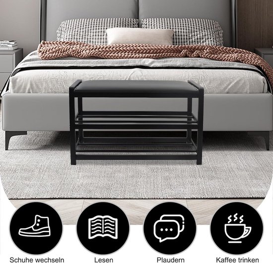 Rack à chaussures avec siège rembourré avec Bench à 3 niveaux - Meuble à chaussures 65 x 25 x 41,5 cm - Acier au carbone Charge 150 kg pour entrée couloir salle de Living salon