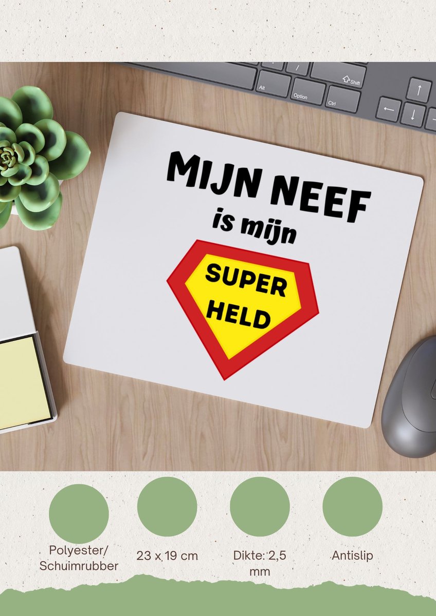 Akyol - mijn neef is mijn superheld Muismat - Neef - super held - verjaardag - cadeautje voor neef - neef artikelen - kado - geschenk - 23 bij 19 cm