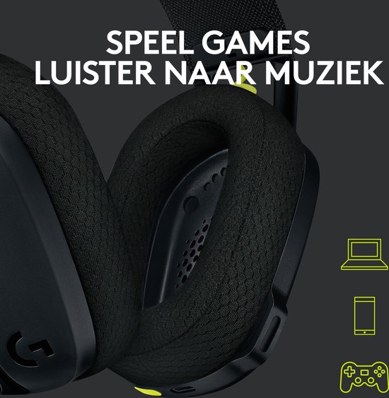 Casque G435 noir avec coussinets d'oreille souples, compatible PC, mobile et jeux.