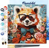Panda roux fantaisie et fleurs - 20x20 cm Toile déjà encadrée