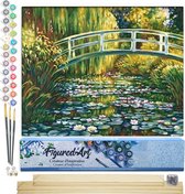 Figured'Art Schilderen op Nummer Volwassenen canvas Waterlelievijver - Handwerk acrylverf Kit DIY Compleet - 40x50cm met DIY houten lijst
