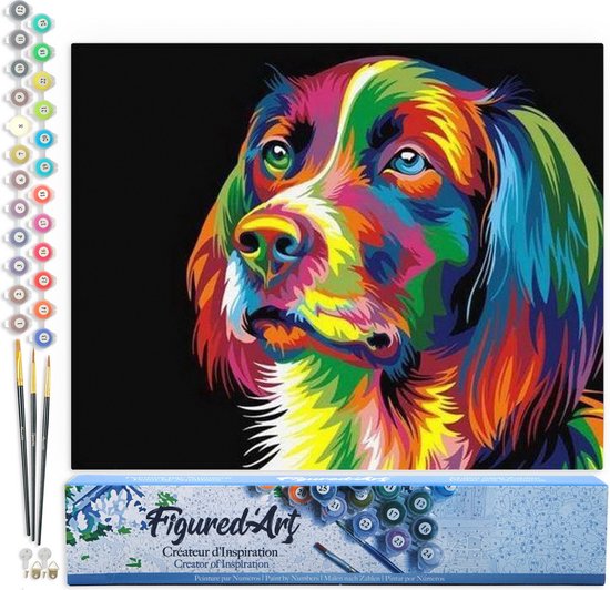 Peinture par numéros Art Adultes sur toile Chien Pop Art - Kit de peinture acrylique artisanale DIY complet - 40x50cm sans cadre