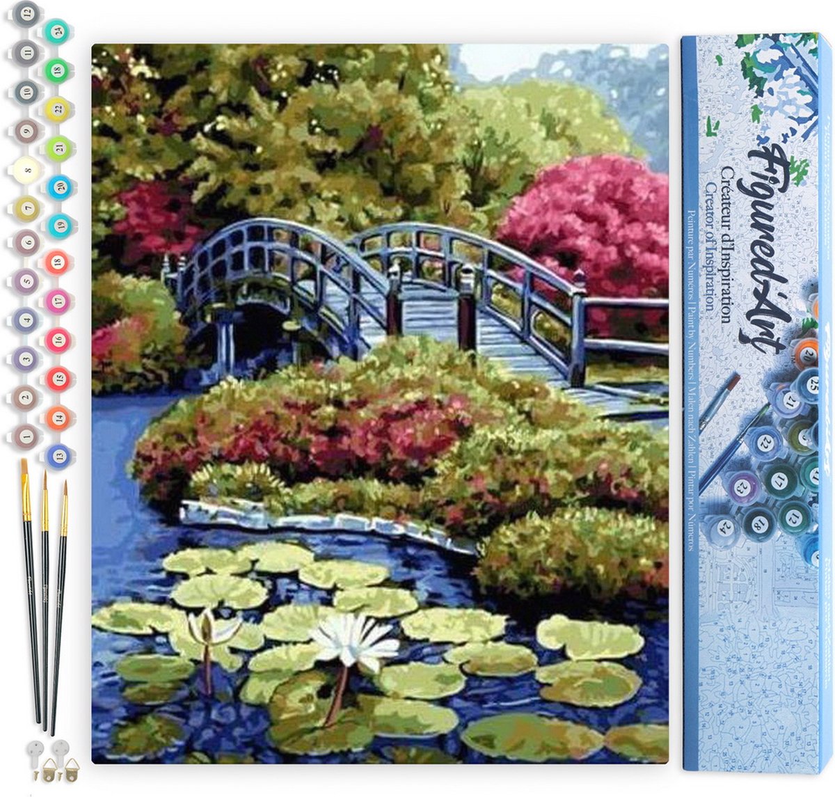 Figured'Art Schilderen op Nummer Volwassenen canvas Lotusvijver Nihonbashi - Handwerk acrylverf Kit DIY Compleet - 40x50cm zonder frame
