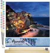 Figured'Art Schilderen op Nummer Volwassenen canvas Dorp en kust - Handwerk acrylverf Kit DIY Compleet - 40x50cm met DIY houten lijst