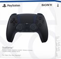 Doos met daarop een zwarte DualSense controller, met blauwe lichtaccenten.