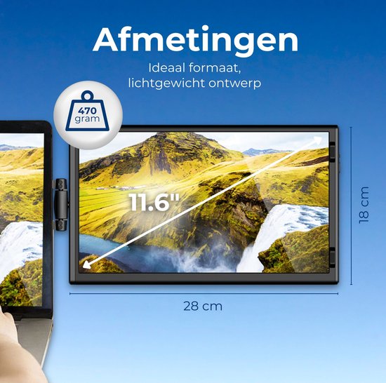 Farfi - Écran Extra pour ordinateur portable 11,6 pouces - Plug & Play - Moniteur portable - Écran portable pour ordinateur portable - Souris sans fil gratuite