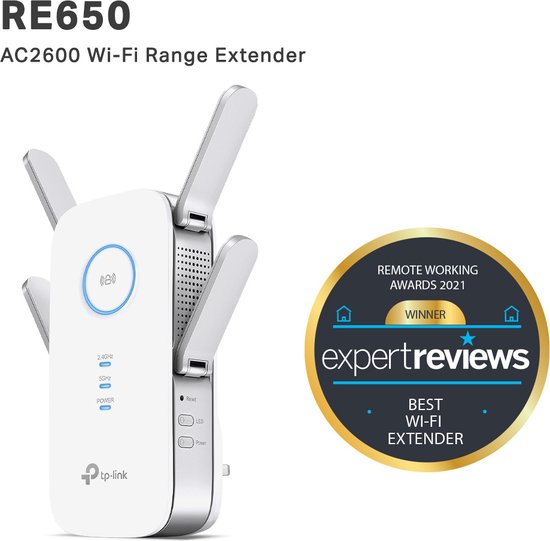 TP-Link RE650 AC2600 WiFi Range Extender met 'Best Wi-Fi Extender' award van Expert Reviews.