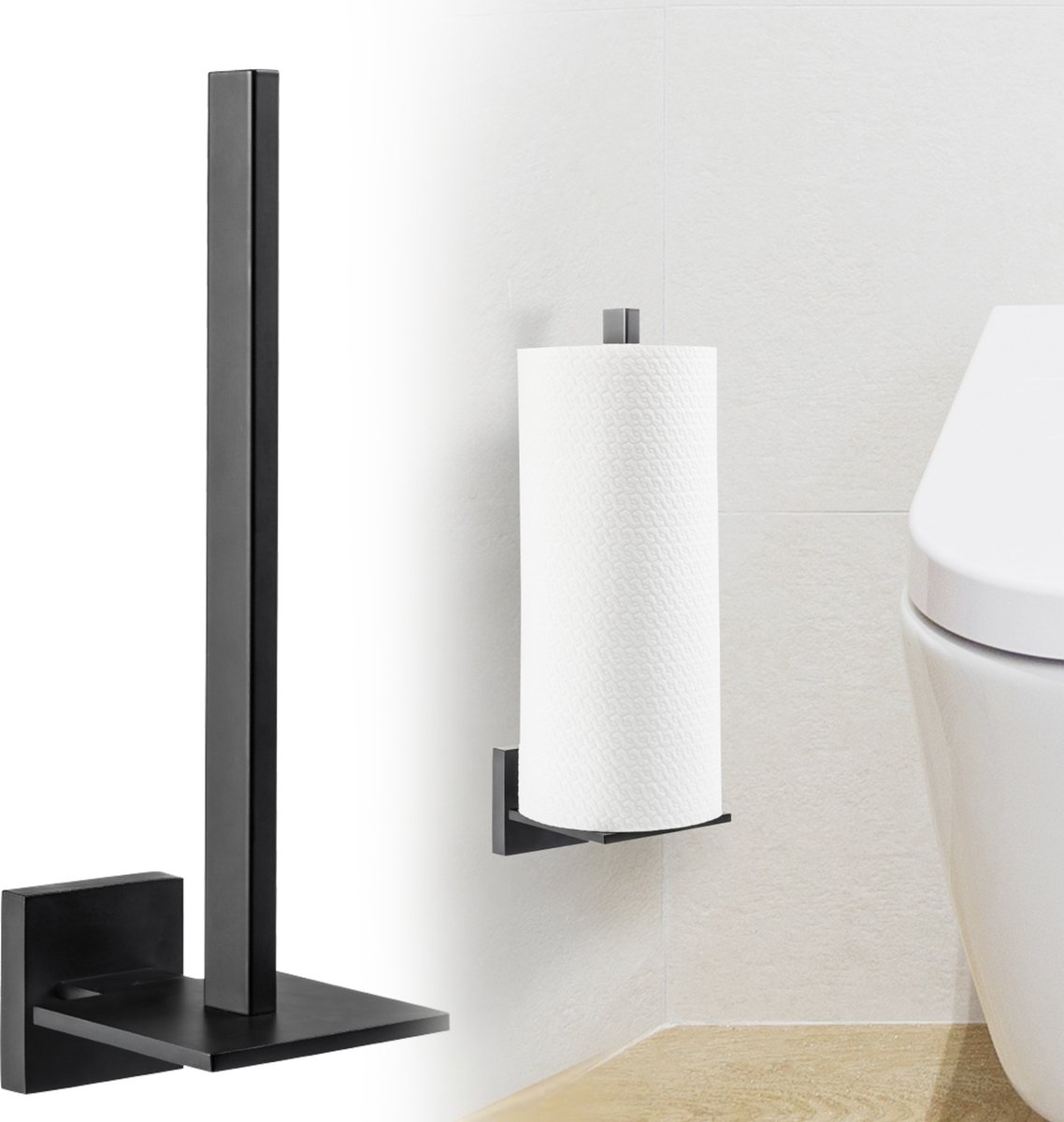 Reserverolhouder Zwart - Hangend - Boren - Wc rolhouder Vierkant