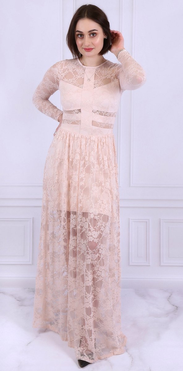Roze kanten maxi jurk