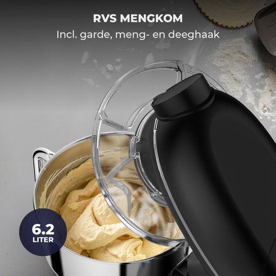 Fentic Keukenmachine - 2000W - Keukenrobot - Incl. Pastaroller en extra accessoires - 6,2L Mengkom - Foodprocessor - Pastamachine - Zwart — afbeelding 4