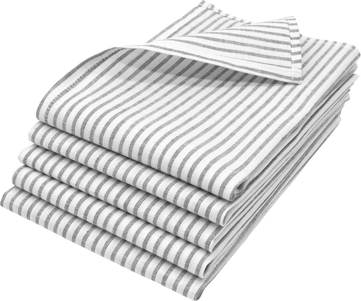 Theedoeken geblokt halflinnen 50 x 70 cm absorberend pluisvrij grijs-wit gestreept - Set van 5 keukendoeken wasbaar tot 60 °C Oeko Tex®-gecertificeerd Theedoeken geblokt