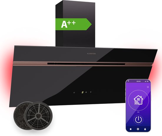 Klarstein Alina 3.0 90 – Afzuigkap – 3 Niveaus – Wifi – Afvoer of recirculatielucht – Zwart