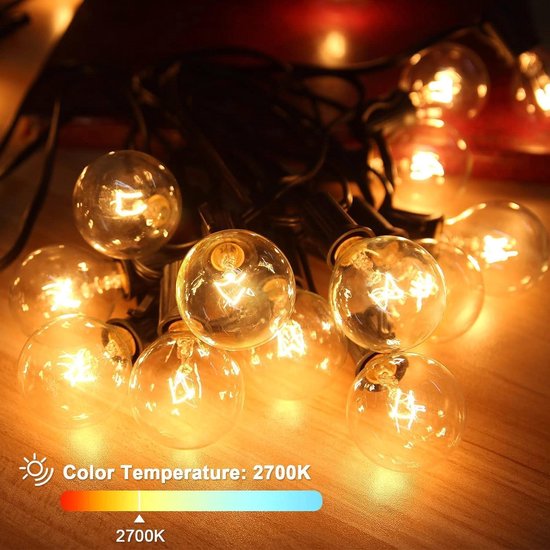 Kawaya Lichtsnoer voor buiten, 8 m, IP65, waterdicht, ledlampen voor de tuin, warmwit, lichtketting met 12 1 onbreekbare gloeilampen voor balkon, feest, binnenplaats