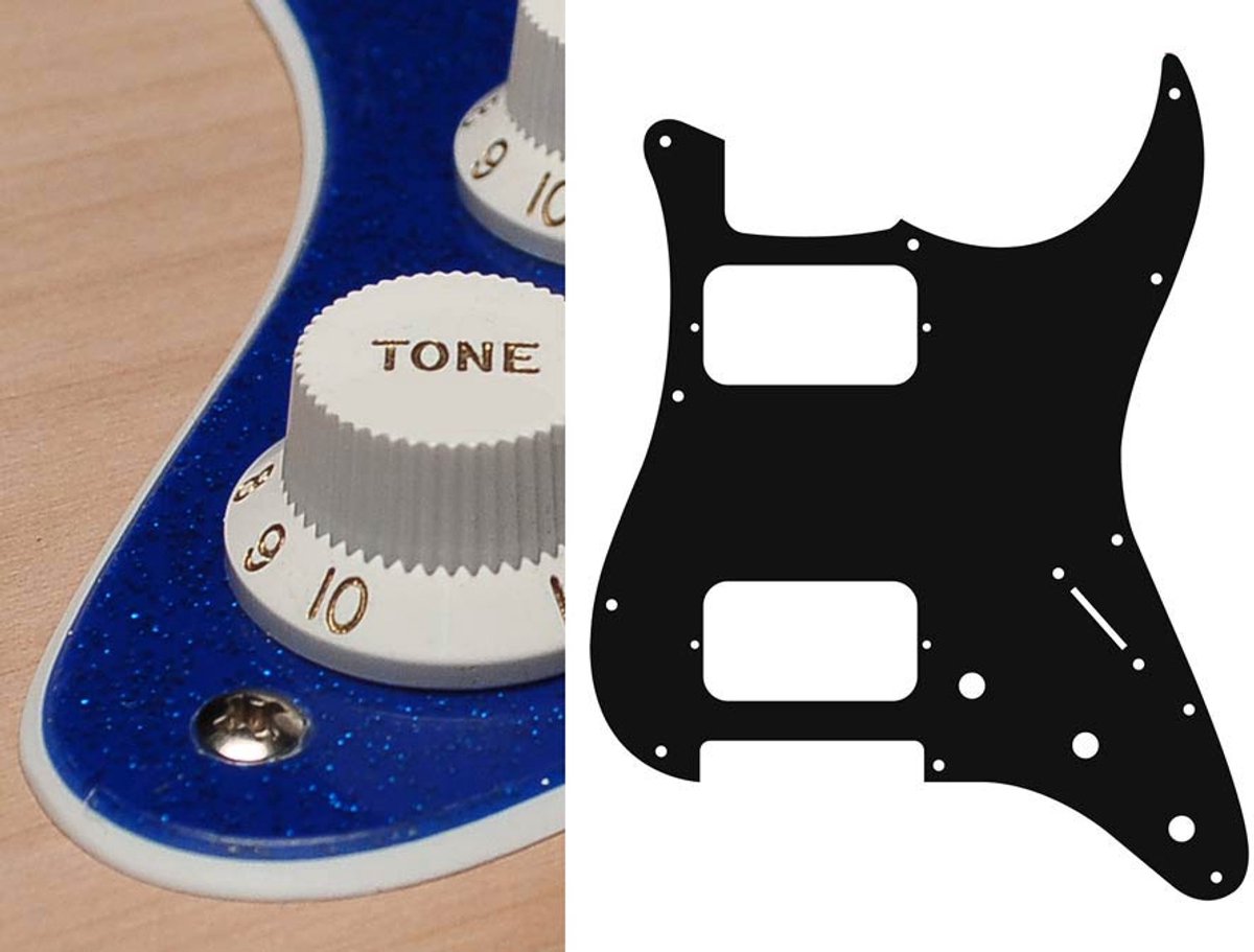 Boston ST-233-SBU pickguard, Stallion, HH, 3 pot holes, 3-5 switch, 2 ply, sparkling blue