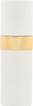 Witte parfumfles met gouden band.