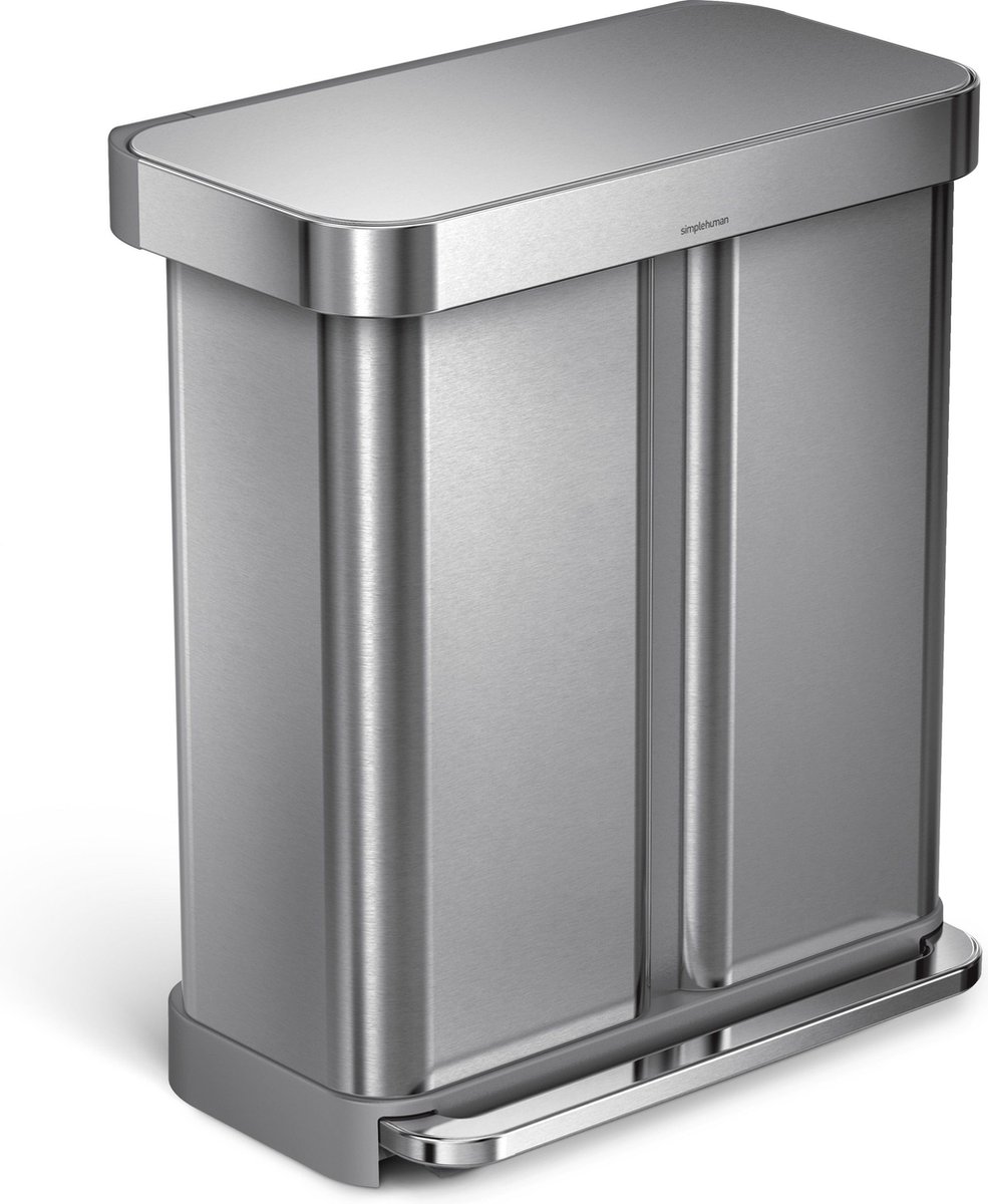 Goedkoopste Simplehuman Rectangular Prullenbak - Afvalscheiding - 58 Liter Inhoud (24 34 liter) - RVS - Softclose deksel incl. pedaal