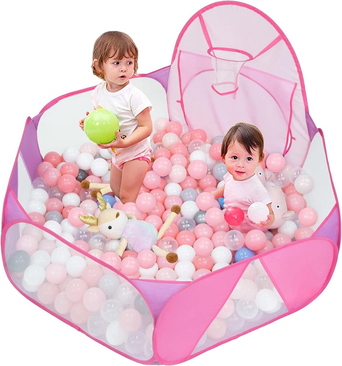 Grote pop-up ballenbak speeltent voor kinderen met basketbalmand en opbergtas 120 cm peuters babybox ballen niet inbegrepen