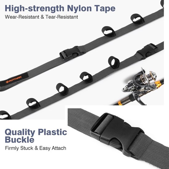 Vehicle Fishing Rod Rack Holder Straps - Adjustable 30-54 Inches - Horizontal Car Roof Fishing Pole Storage - 5 Rods Capacity - SUV Truck Van - Gray van SERMAN BRANDS — afbeelding 4