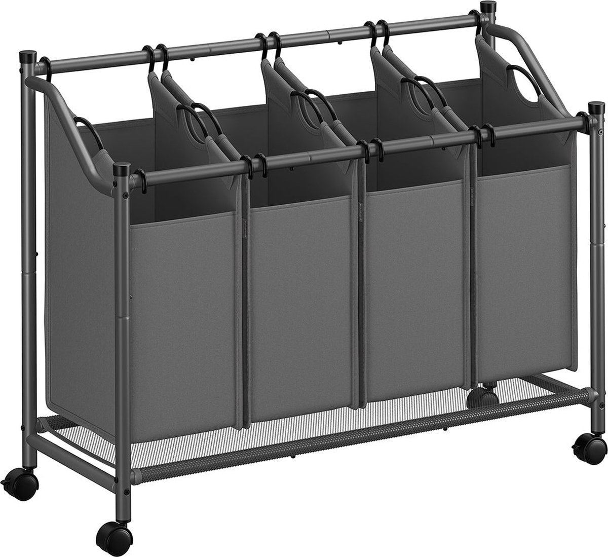 Goedkoopste Wassorteerder met 4 zakken - Leisteengrijs - Robuust metalen frame - Polyester waszakken - Ruim - 105 x 38,5 x 81 cm