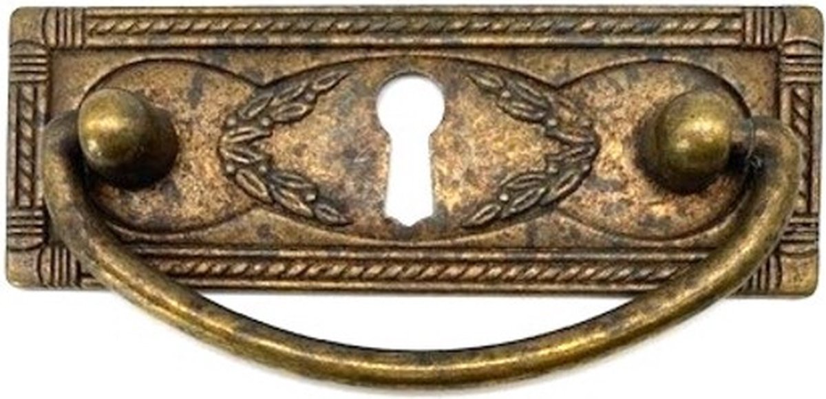 Ladegreep Brons antiek horizontaal met sleutelgat 96mm