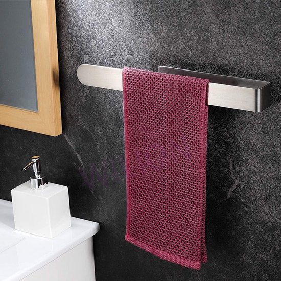 Porte-serviettes sans perçage - autocollant - acier inoxydable 304 - 33 cm - mur de salle de bain - couleur argent - cuisine - porte-torchon de salle de bain