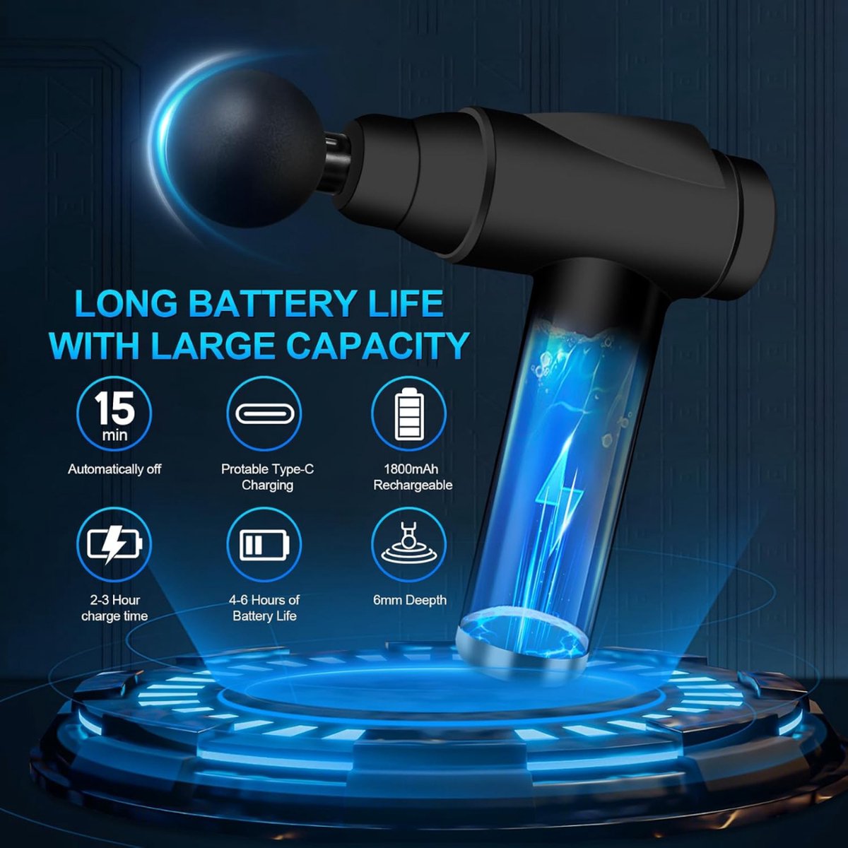 Afbeelding 2 van Equivera Massage Gun Professioneel - Massagegun - Massageapparaten - Massage Pistool - Compact Massage Apparaat
