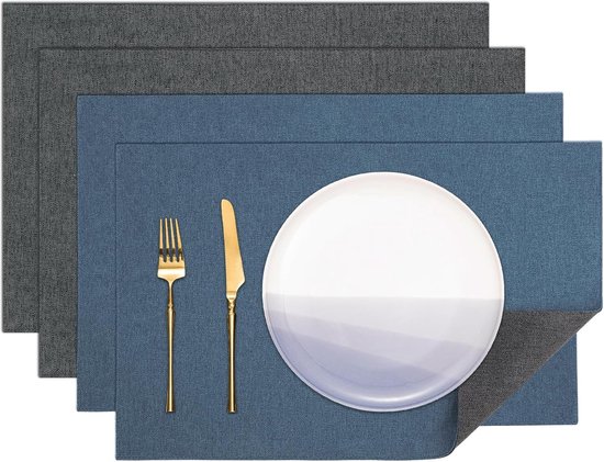 Tafelmatten Bruin Blauw Retro Placemats Set van 6 Plaats Tafelmat vlas