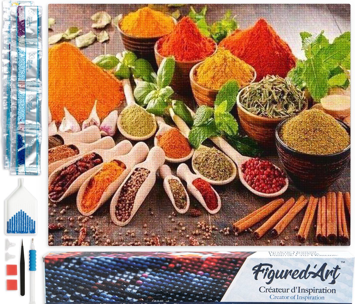 Figured'Art Diamond Painting set Volwassenen 40x50 cm Kruiden - 5D DIY Art full drill vierkante diamant - Opgerold canvas