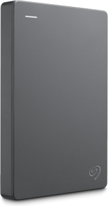 Grijze Seagate Basic portable harde schijf met het Seagate logo.