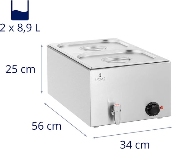 Bain Marie - 600 W - 2 GN 1/2 - Aftapkraan - Royal Catering — afbeelding 3