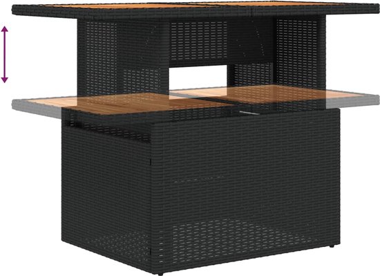 Zwarte polyrotan bartafel met verstelbaar houten blad.