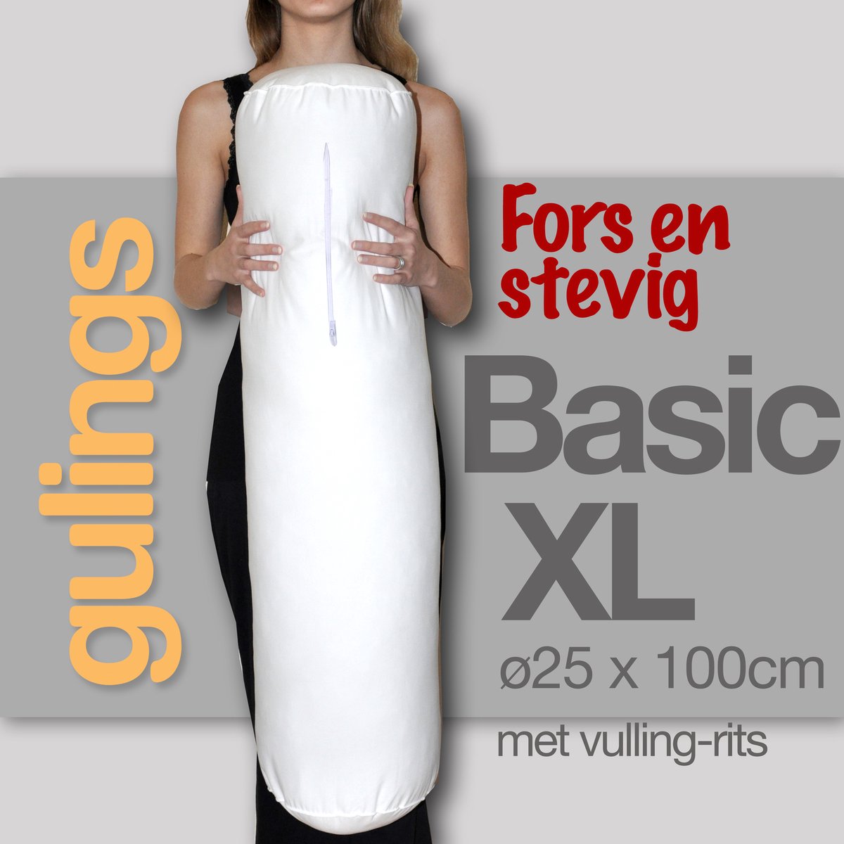 Guling BasicXL Rolkussen met sleeve grijs - Body pillow ø25 x 100 cm, Fors en Stevig, Extra Ondersteuning voor Zijslapers, met Bijvulrits