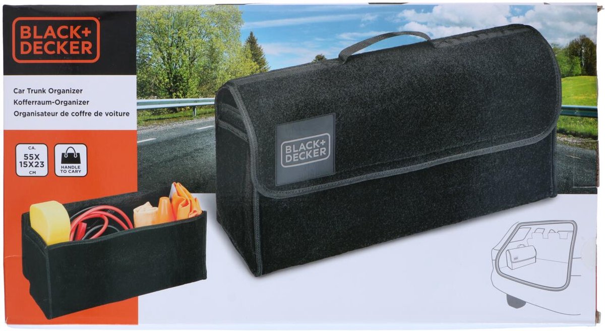 Organisateur Coffre Voiture BLACK+DECKER - 55x15x23cm Avec Velcro Et Poches