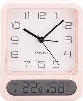 Lancoon elektronische wandklok met automatisch dimmend stil LED groot display houten rond 12/24 uur schakelaar ophangend insteekbaar voor thuis woonkamer kantoor