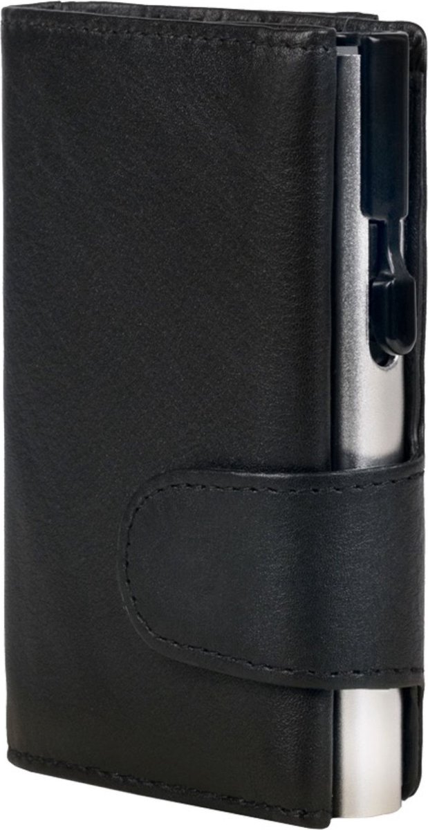 Clicksafe pasjeshouder - RFID - 8 pasjes - jachtleer/aluminium - zwart - JU-961301