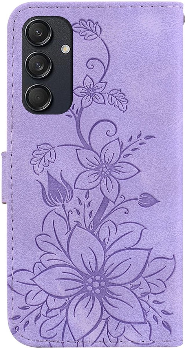 Mobigear Telefoonhoesje geschikt voor Samsung Galaxy M55 Hoesje | Mobigear Clover Bookcase Portemonnee | Pasjeshouder voor 3 Pasjes | Telefoonhoesje voor Pinpas / OV Kaart / Rijbewijs - Paars