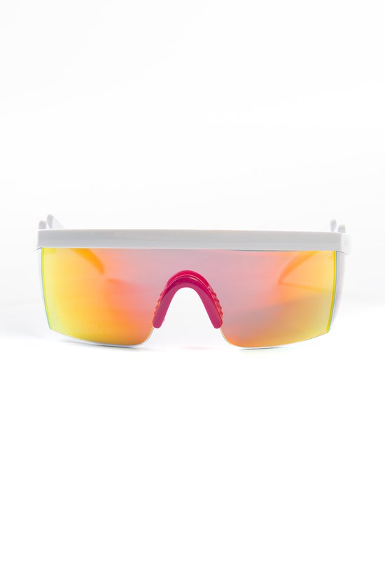 KIMU Skibril Zonnebril - Wit Montuur - Oranje Spiegelglazen - Foute Ski Bril Fietsbril Sportbril Motorbril Fout Skipak Goggles Yeetz Sport Carnaval van Merkloos — afbeelding 2