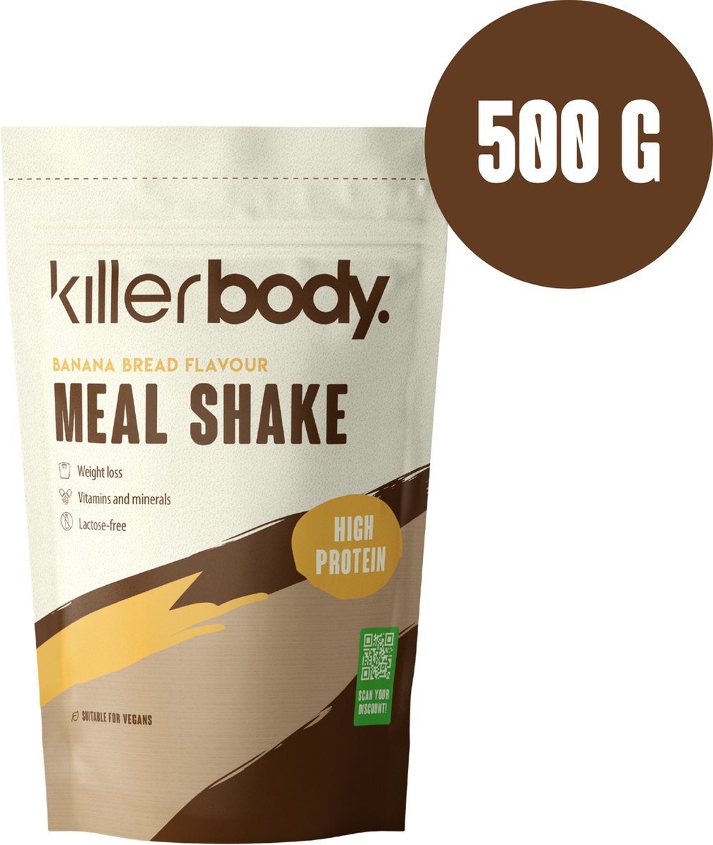 Goedkoopste Killerbody Maaltijdshake - Banana Bread - 500 gr - Draagt bij aan Gewichtsverlies