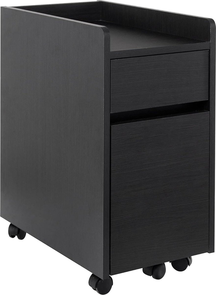 Design bureaukast met vergrendelbare wielen en planken voor studeerkamer FDK-3059 Zwart Eiken Ladeblok