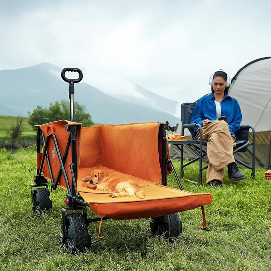 Opvouwbare XXXL bolderkar strandwagen met verstelbare handgreep - extra lang en met opvouwbare achterklep Bolderkar van Relaxdays — afbeelding 4
