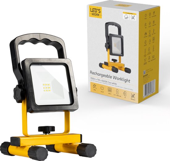 LED's Work draadloze LED Bouwlamp op accu 700 - Oplaadbaar en kantelbaar - Zwart geel - Bouwlampen - Bouw lamp