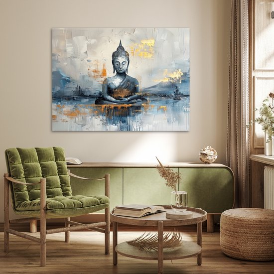 Poster 120x90 cm - Buddha - Goud - Abstract - Modern - Posters - Kamer decoratie - Wanddecoratie woonkamer - Muurdecoratie slaapkamer