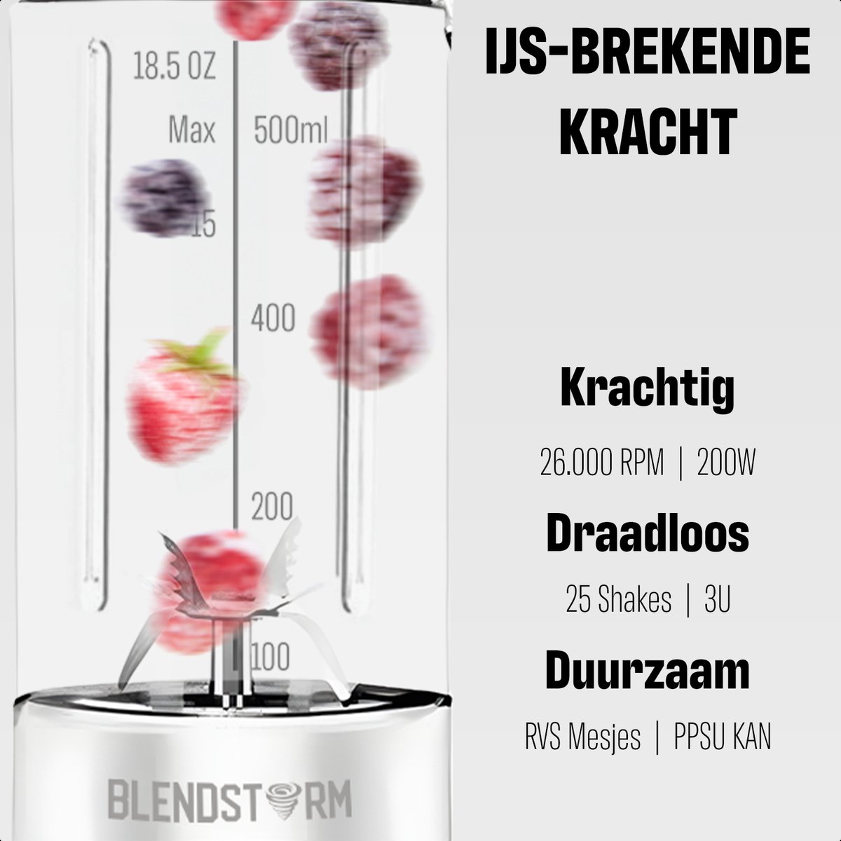 BlendStorm® Draagbare Blender - Draadloze Blender - Draadloos - Blenders - Blender To Go - 6 Mesjes - Mini Blender - Smoothie Maker - Juicer - Keukenmachine - USB Oplaadbaar - 500 ml - Wit – foto 4