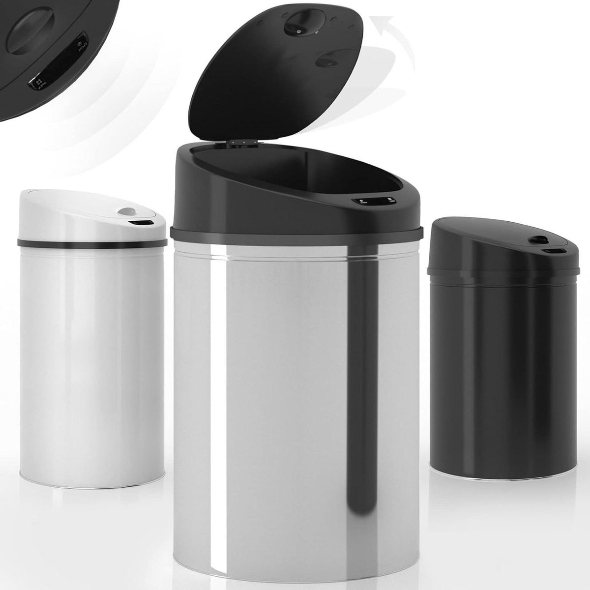 30-60 liter handenvrije afvalemmer met sensor roestvrijstaal/gegalvaniseerd staal - voor keuken en kantoor - zilver vuilnisbak 60 liter