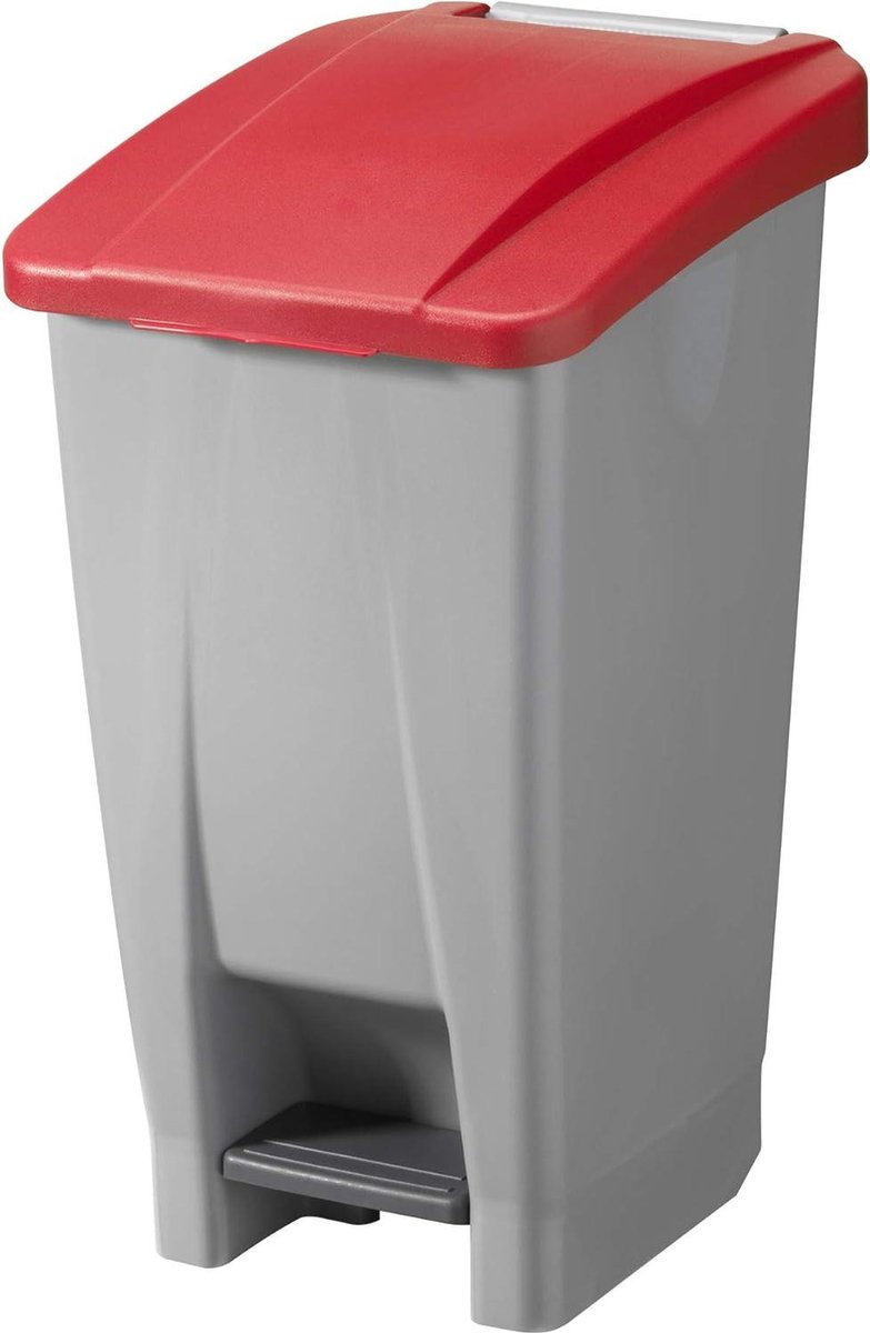 Basic Vuilnisbak 60 Liter Grijs Rood - Afvalbak voor Thuis en Kantoor vuilnisbak 60 liter
