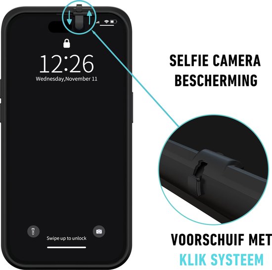 Spy-Fy - Coque iPhone 16 avec caches d'appareil photo à l'avant et à l'arrière | Protège votre vie privée et vos Caméras | Étui de confidentialité Zwart
