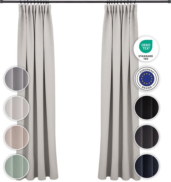 Blumtal Rideau Occultant - Rideau Occultant - Lavable - 140 x 145 cm - Gris clair - Plissé - Set de 2