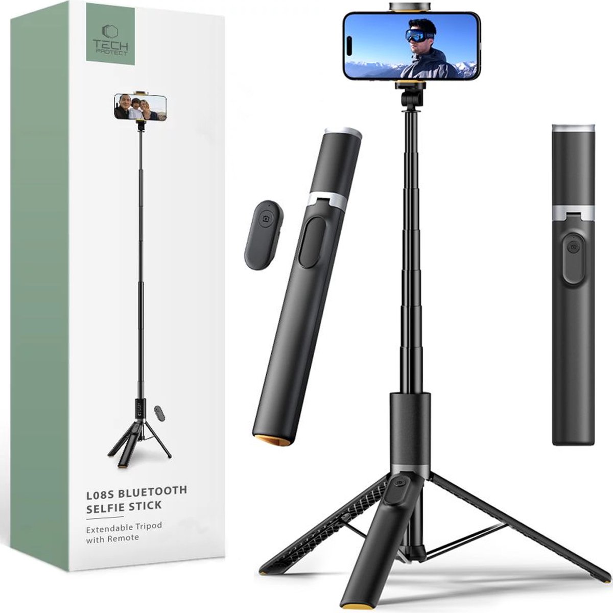 TECH-PROTECT - L08S - BLUETOOTH SELFIESTICK STATIEF ZWART