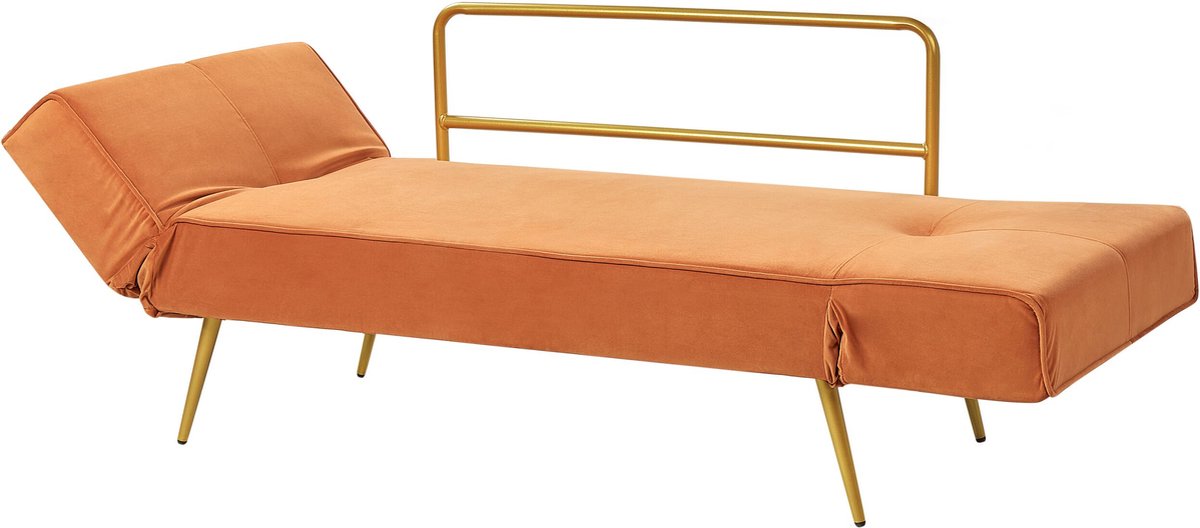 Canapé-lit Moderne Velours Orange Saarela - 2 Places Avec Accoudoirs Réglables